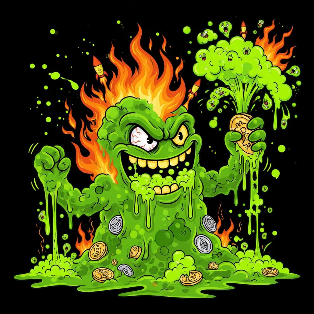 BurningFroth slime melting coins into green froth
