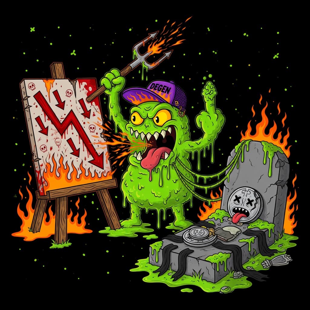 Slime roasting a rug chart at a token funeral