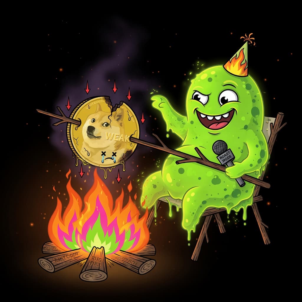 Slime melting weak crypto coins into green lava